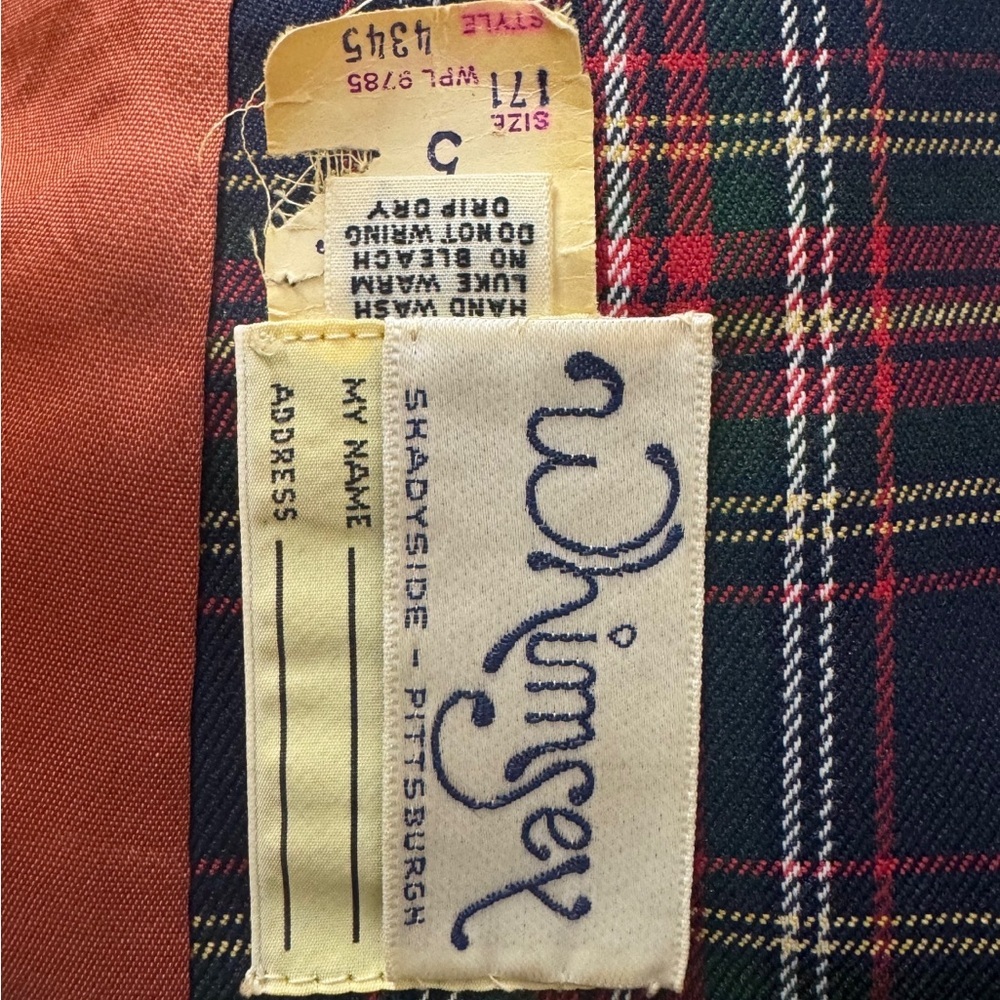 Vintage Whimsey Boys Plaid Pea Coat Double Breasted Navy Red Size 5 Wool Look - Picture 5 of 9
